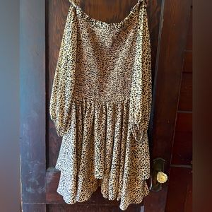 Bardot Off-Shoulder Leopard Mini Dress, size 10